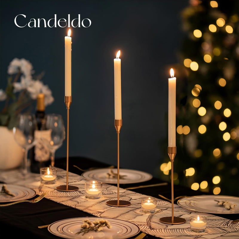 Candeldo Gold Taper Candle Holders: Set of 6 Tall Candlestick Holder for Table Centerpiece Metal Brass Candles Stick Holders Candle Stand Brushed Wedding Decor - Image 2